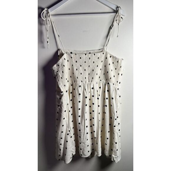 Old Navy Dress Womens Plus 2X Cream Polka Dot Linen Smocked Fit & Flare Dress - Picture 3 of 12